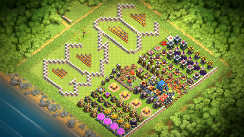 AC/DC Clash of Clans base with level 11 and 12 walls