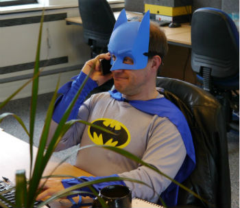 Chris Fielden as Batman on the phone