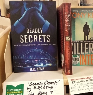 Deadly Secrets on the shelf in a bookshop