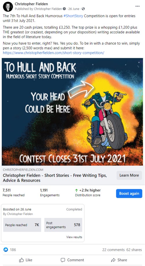 Writing competition Facebook advert