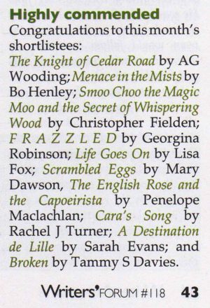 Smoo Choo the Magic Moo on Writers' Forum Short List